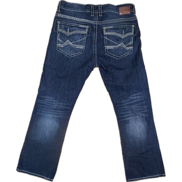 Axe & Crown Boot Fit Denim Jeans Men 38x32 Dark Wash Flap Pocket Contrast Stitch - Picture 2 of 14